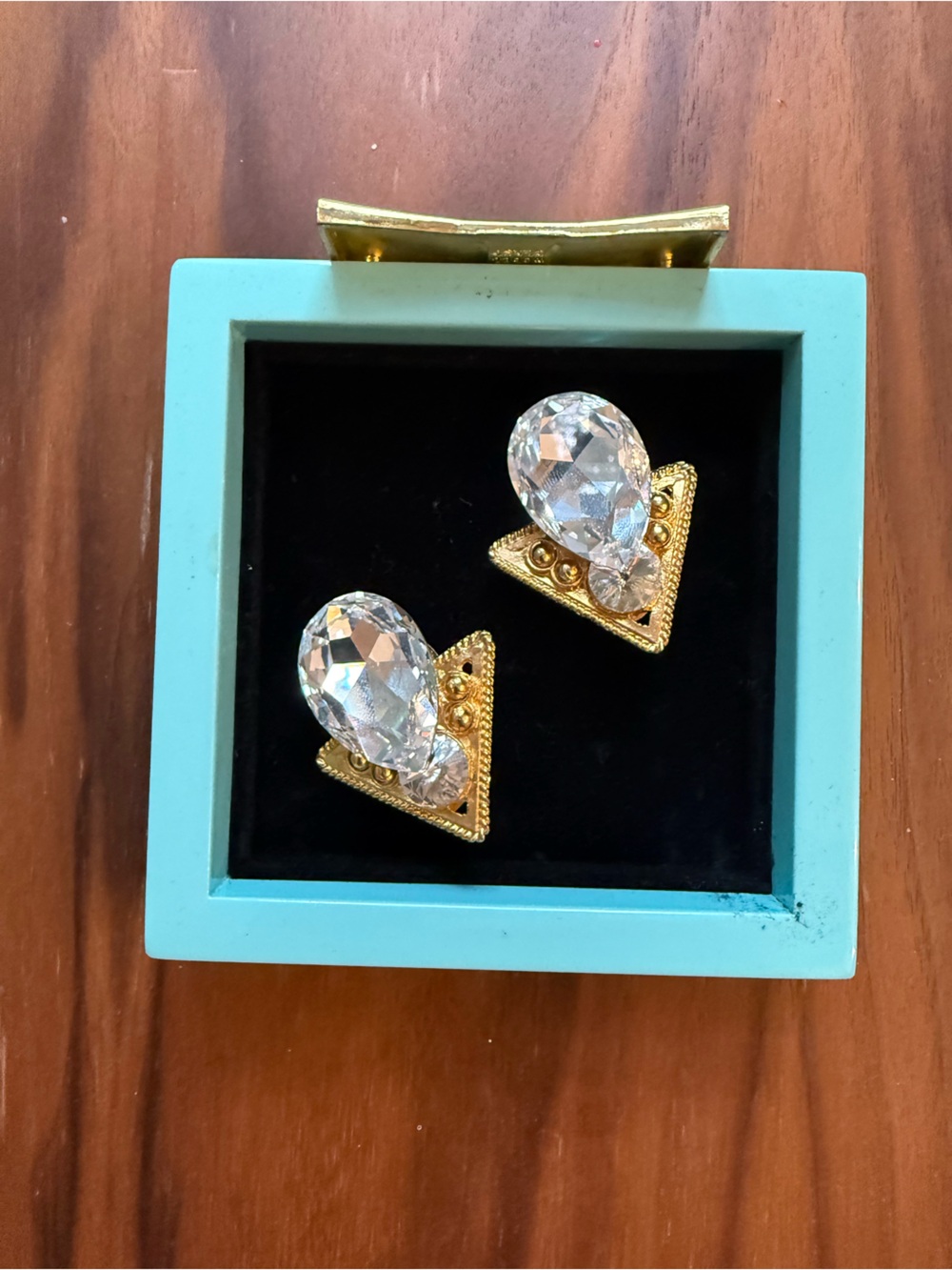 Gold Triangle Crystal Drop Earrings